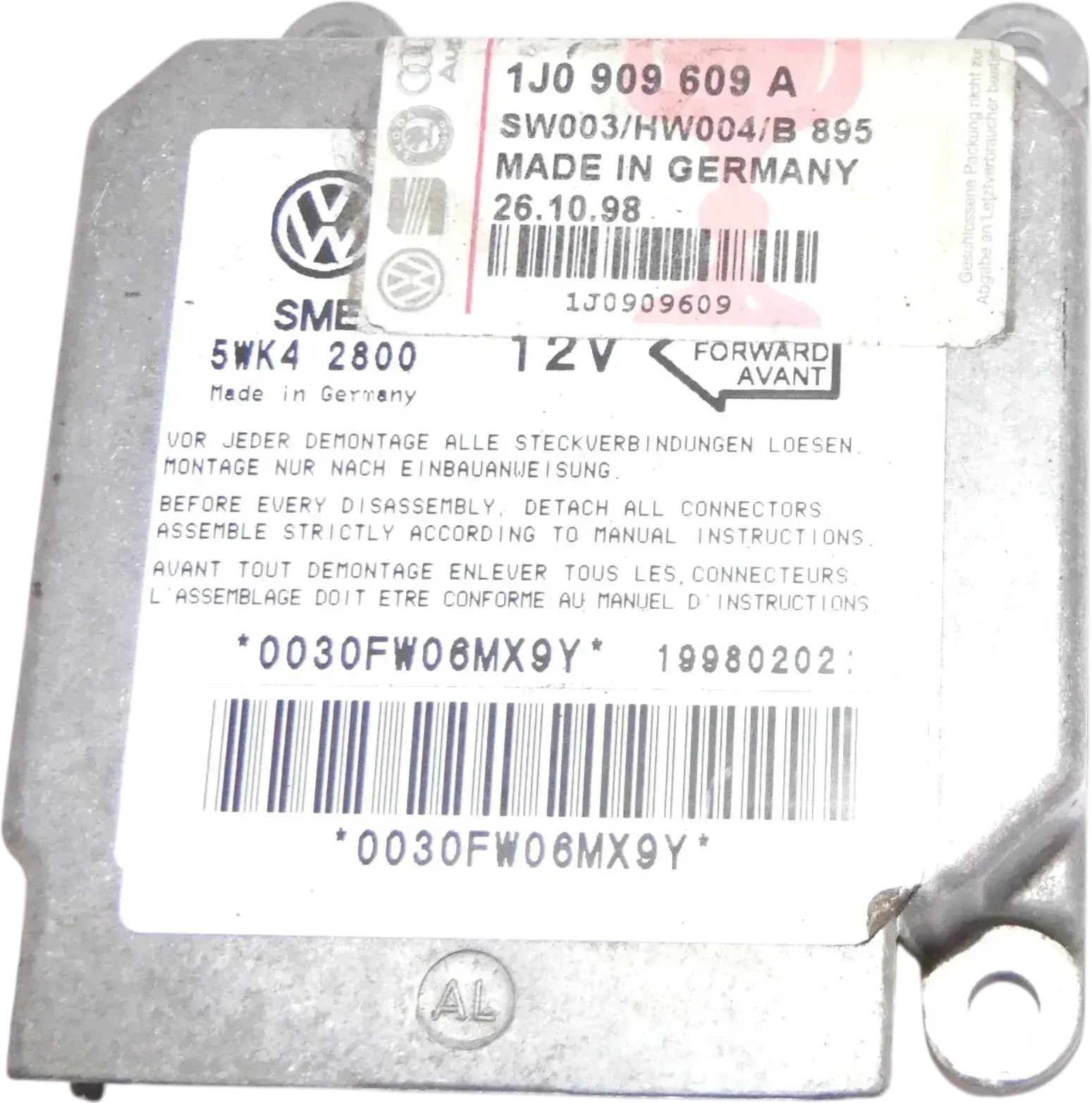 VW Polo 6N Lupo Golf Arosa Steuergerät Airbag Airbagsteuergerät 1J0909609A - Bild 1