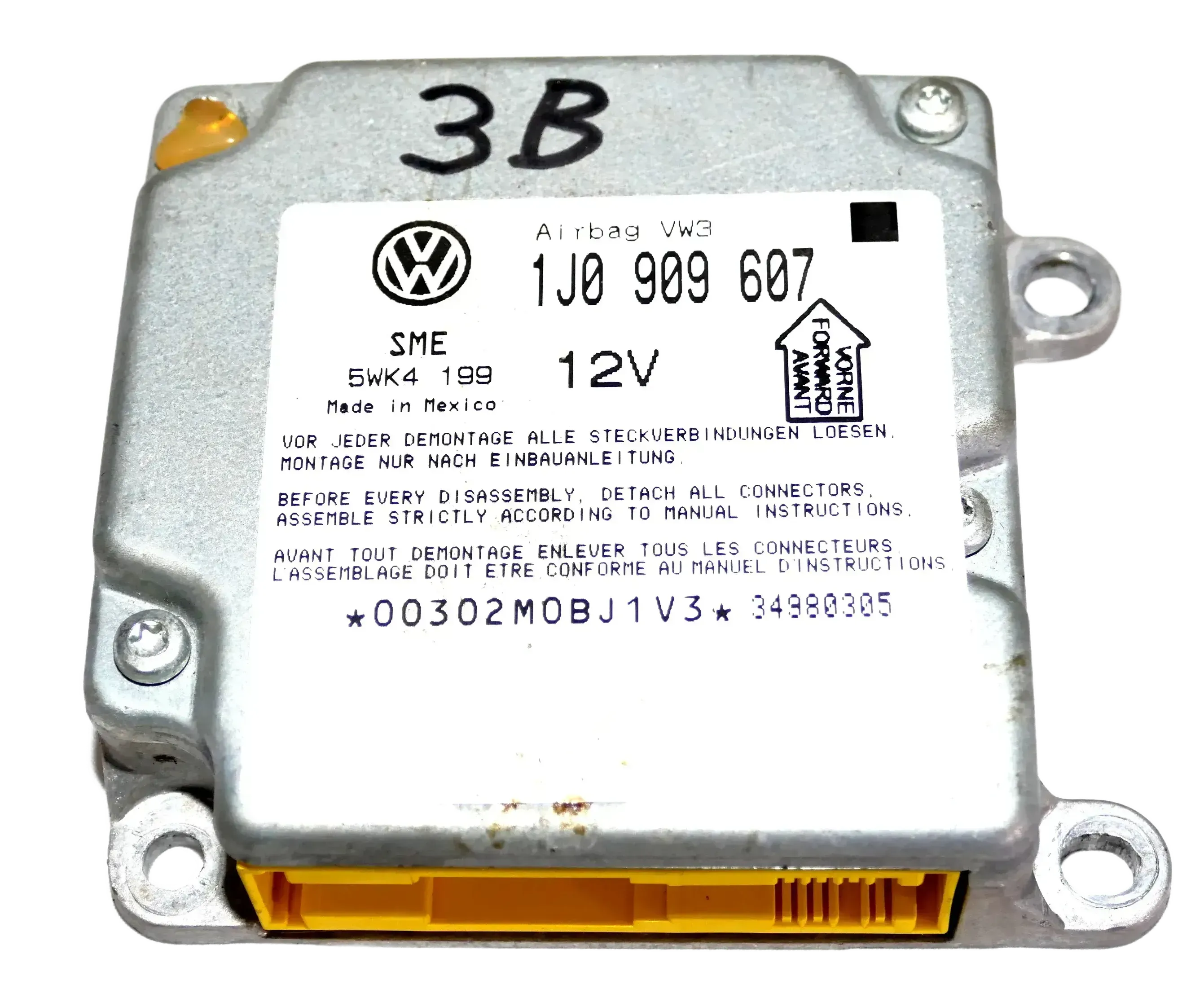 VW Passat 3B Steuergerät Airbag Airbagsteuergerät 1J0909607 - Bild 1