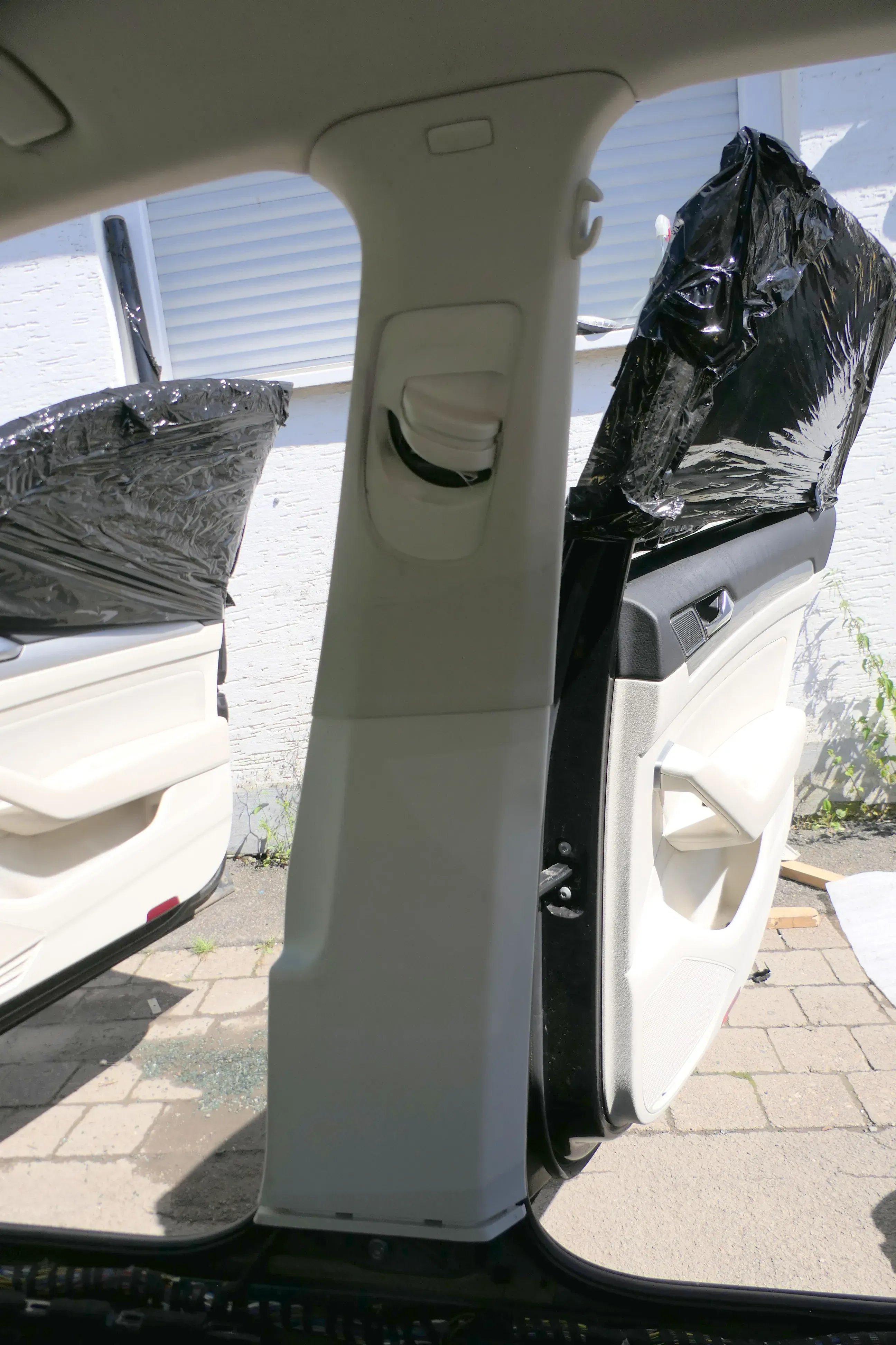 2x Passat B8 3G B-Säulen Verkleidung rechts oben +unten Abdeckung weiß St.Tropez - Bild 1